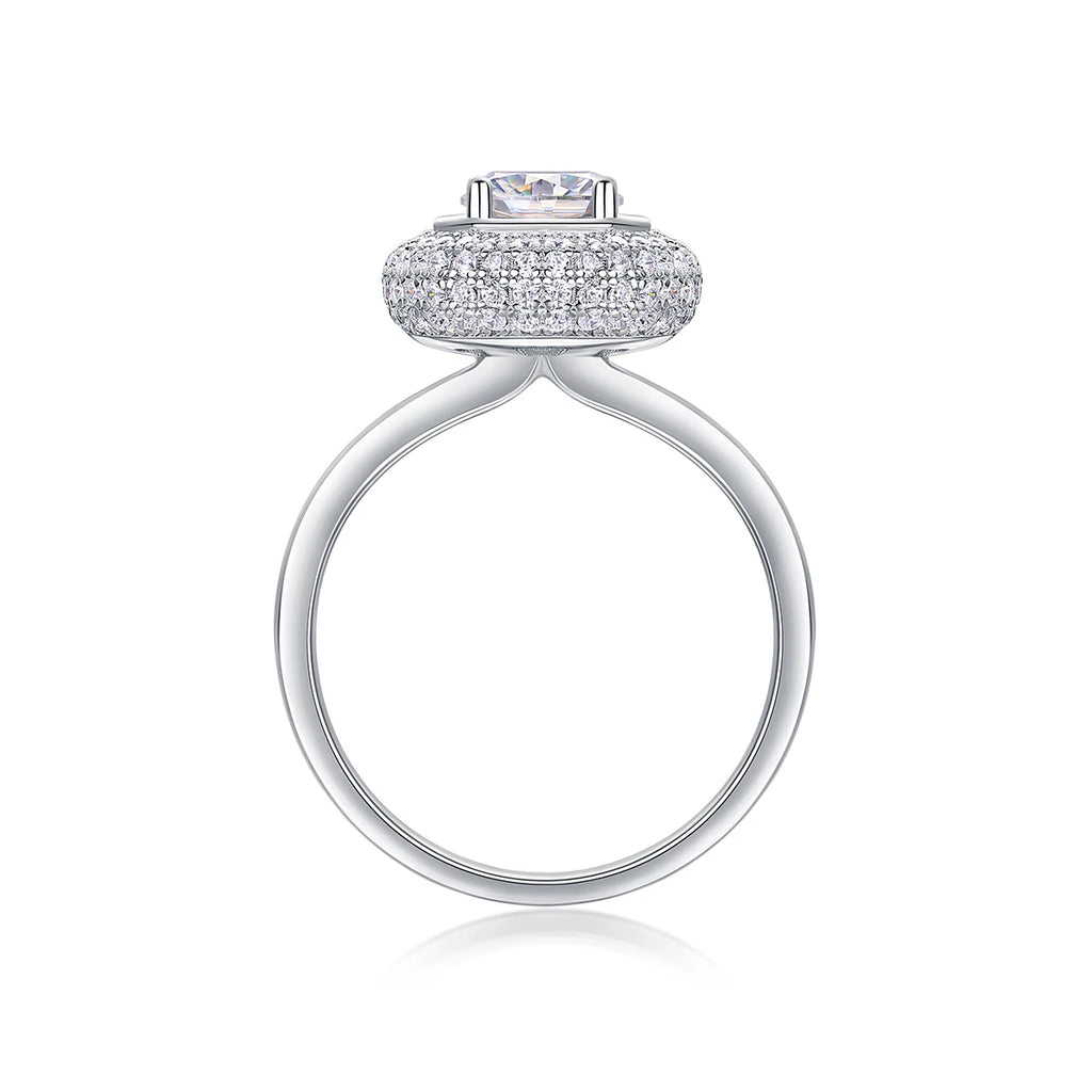 Elegant Halo Moissanite Ring in White Gold Plated S925 Sterling Silver Timeless Bridal Band with Sparkling Accents Luxury Ring