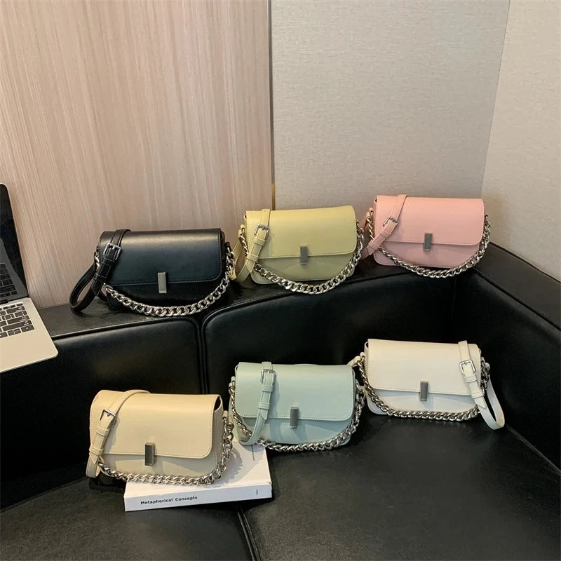Small Chain Leather Cute Solid Color Armpit Bags  New Simple Designer Handbag Shoulder Underarm Crossbody Bag