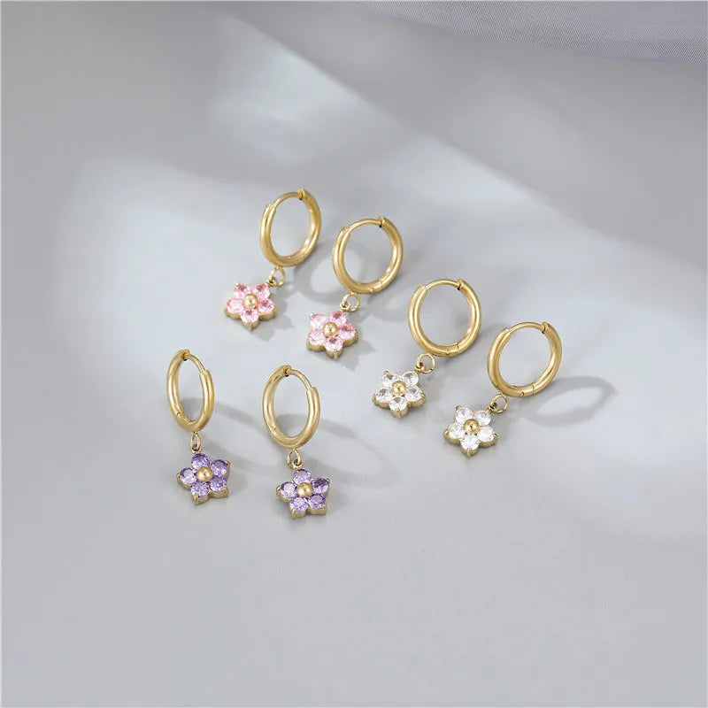 Korean Version INS New Flower Ear Buckle Cute Little Fresh Light Luxury Temptress Joker Stainless Steel Factory Wholesale