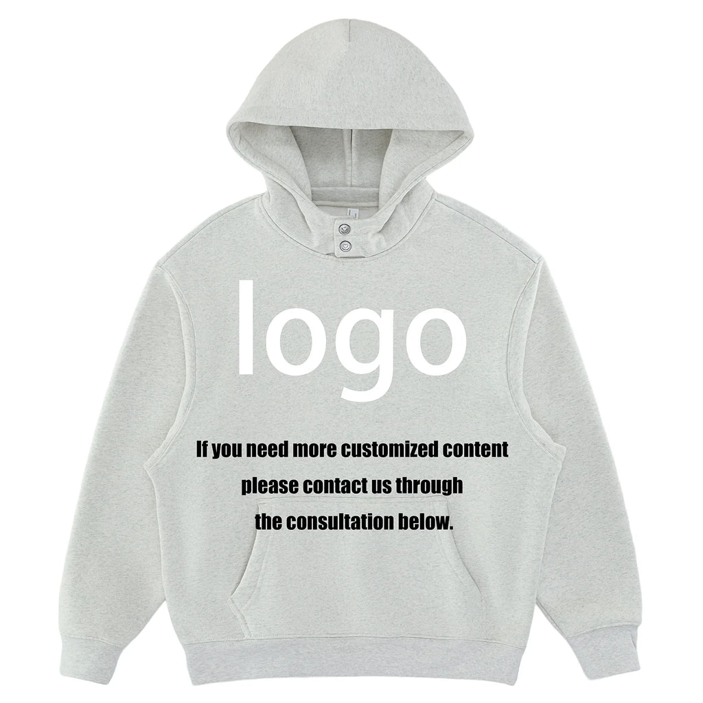 Minimalist Double Button Hood Drop Shoulder Cotton Blend Hooded Top Men's Custom Designer Oversized Hoodie