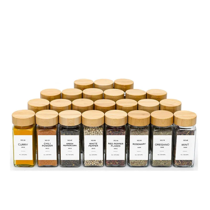 Glass Spice Jars 36 Pcs Seasoning Containers Jars  4 oz Empty Spice Bottles Storage Kitchen with Labels Bamboo Shaker Lids