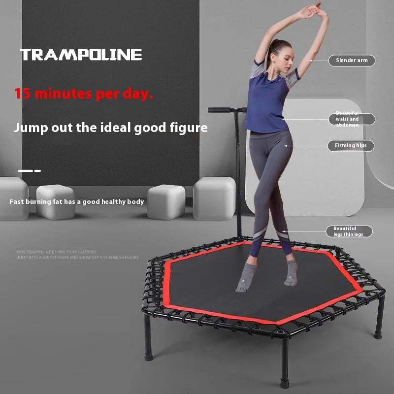 Wholesale Foldable Fitness Trampoline Adults Indoor Unisex Jumping Handrails PVC Steel Detachable Home Exercise Trampoline Boys