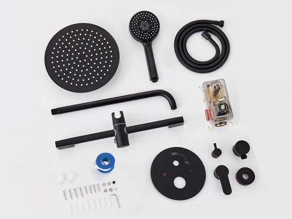 FLG Matte Black Bathroom Stainless Steel Shower Hot and Cold  in High Pressure Rainfall Wall Mount Concealed Shower Set