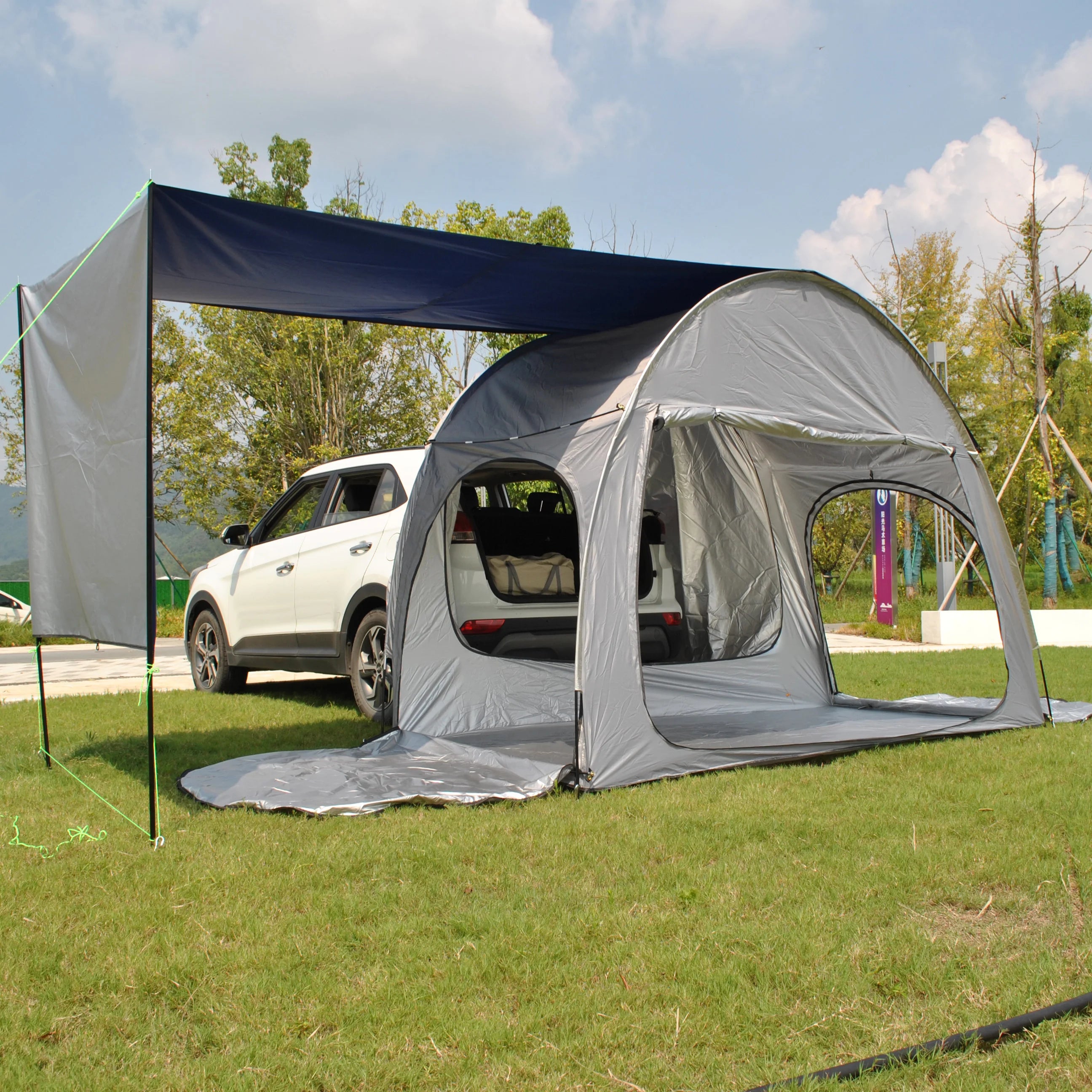 2-Person Double Layer SUV Tent with Canopy Add Raincover for Car Rear Trunk for Car Tailgate & Tram Use