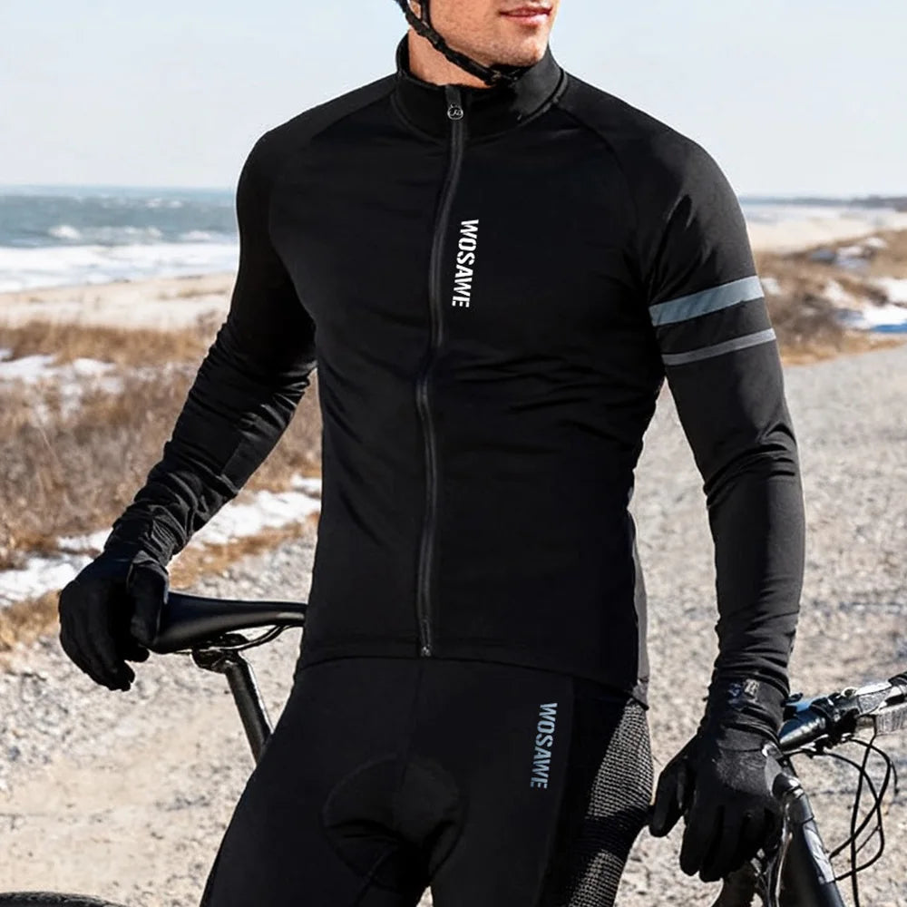 WOSAWE Men Winter Cycling Jacket Waterproof Windproof Thermal Fleece Bike Jacket Bicycle Clothing for Running Hiking