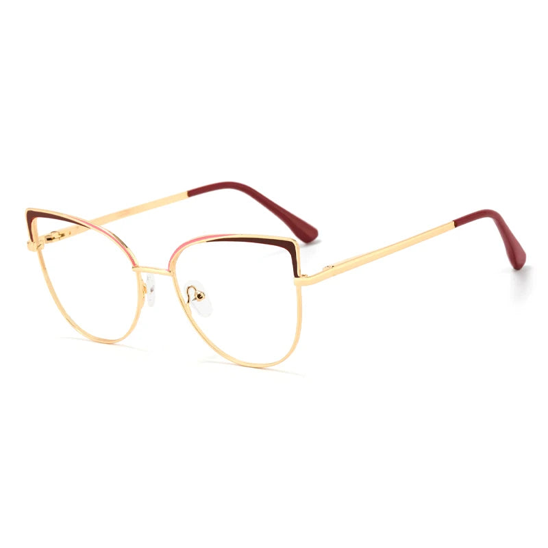 Computer Lady Cat Eye Glasses Metal Frame Anti Blue Light Glasses Blue Blocking Blocker Eyeglasses Optical Frames