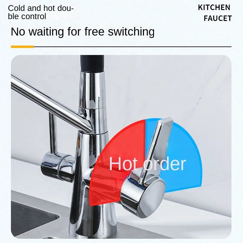 Brass Purifier Kitchen Faucet Pull Down Water Tap  Dual Spout  Kitchen Faucet 3 Waterway Kitchen Direct Drinking Water Faucet
