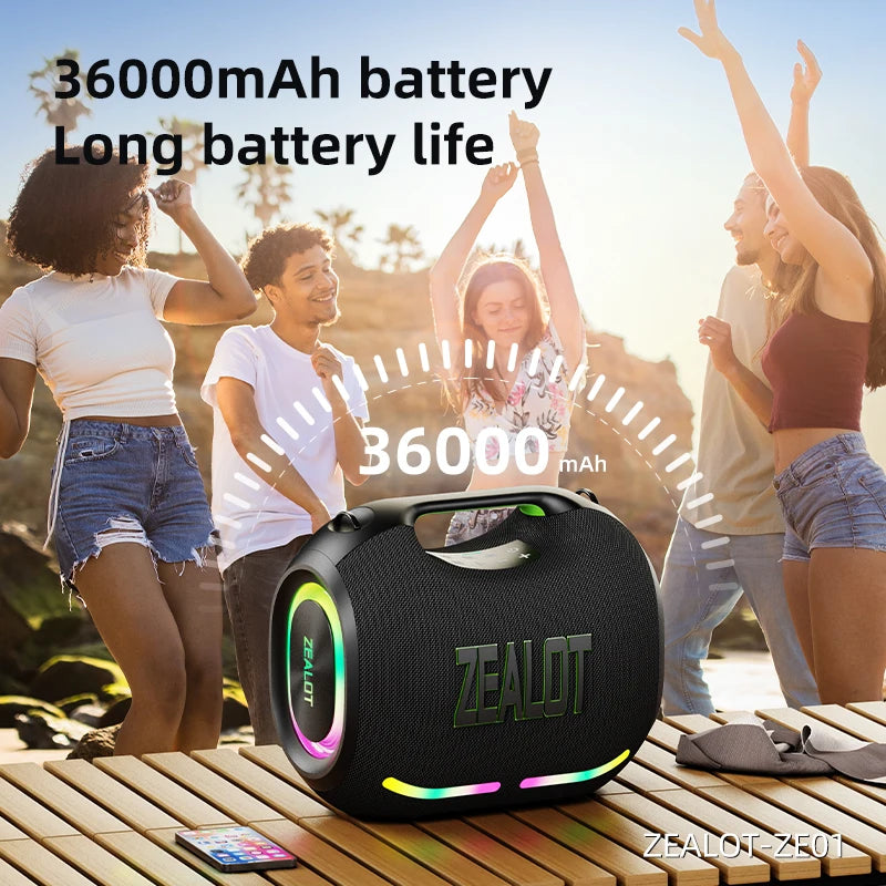ZEALOT ZE01 120W Portable Speaker IPX6 Waterproof RGB Lights TWS Pairing USB/TF/AUX Party Speaker for Camping, Beach, Garage