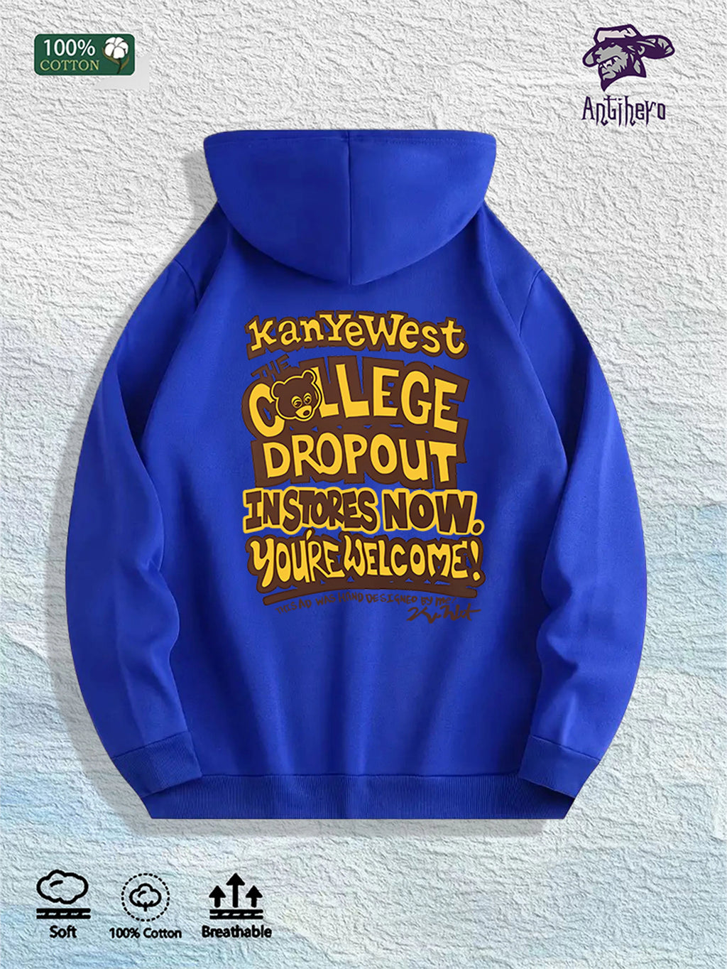 Kanye West "College Dropout" Graphic Hoodie 100% Cotton US Warehouse 7 Colors