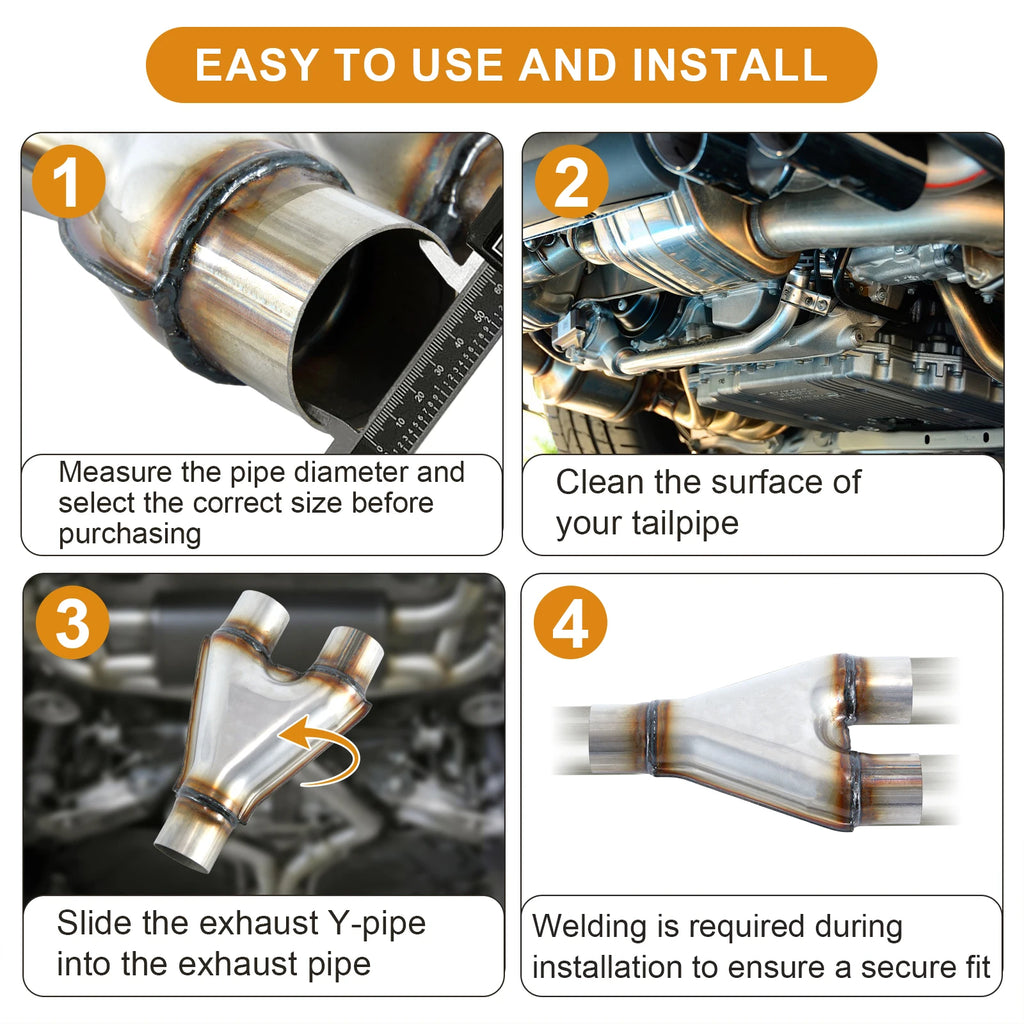 Universal Stainless Steel 2.75" 2.25" Exhaust Muffler Y Pipe Adapter Weld-on Dual Pipe Mirror Polished Finish 1.5mm Thickness