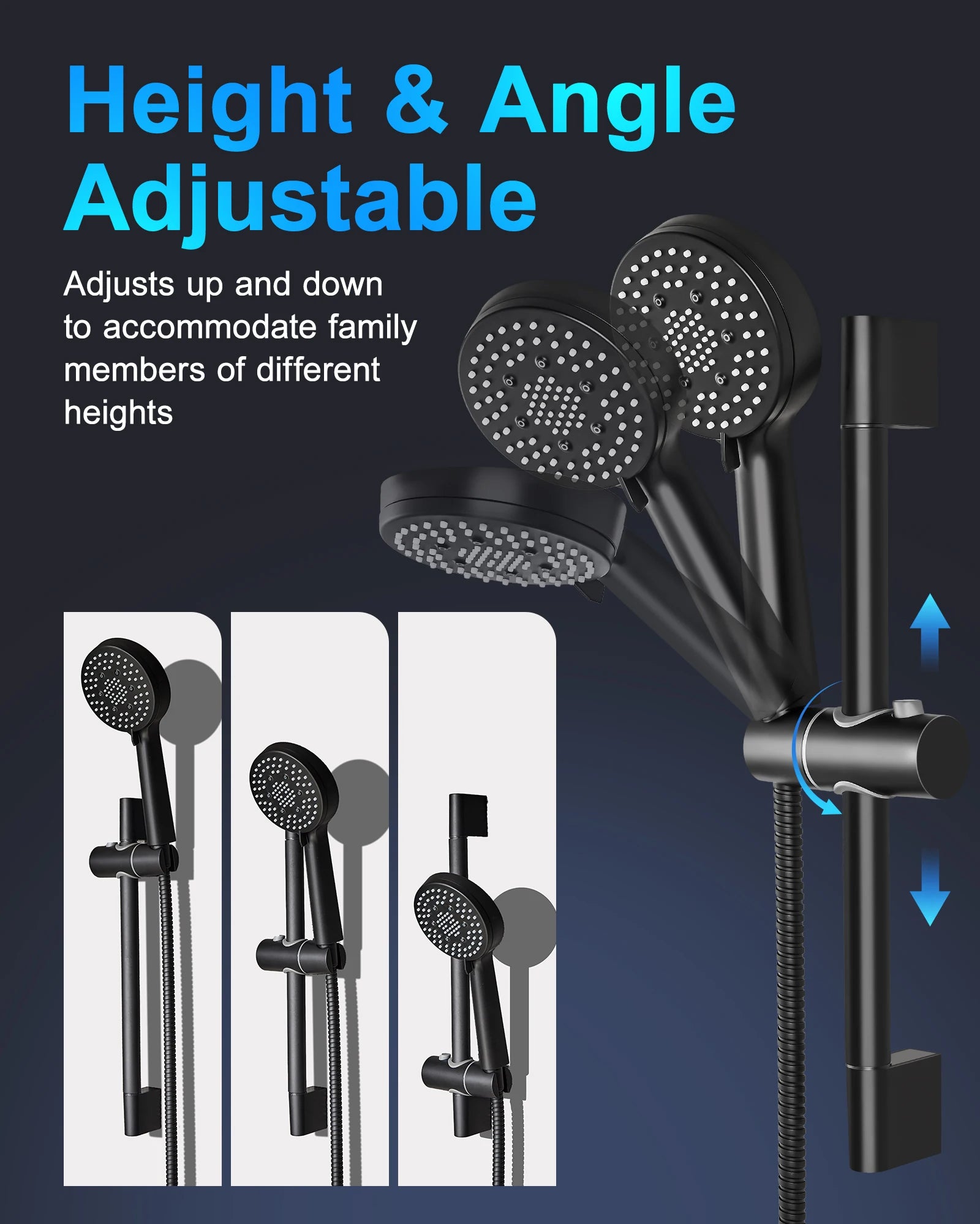FLG Matte Black Bathroom Stainless Steel Shower Hot and Cold  in High Pressure Rainfall Wall Mount Concealed Shower Set