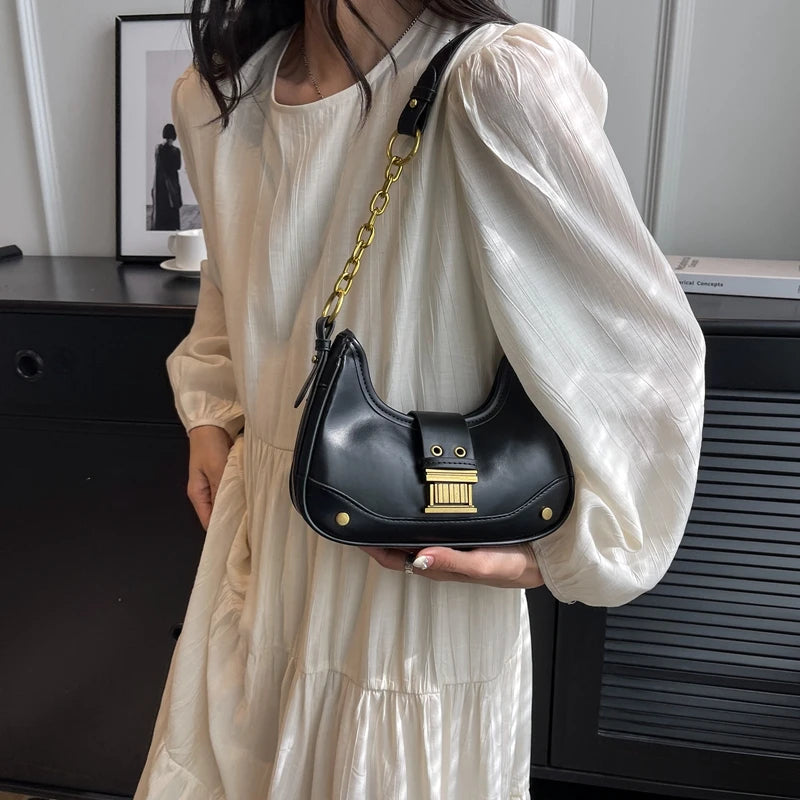Saddle Small Crossbody Bags for Women 2023 Trend Designer PU Leather Shoulder Bag Ladies Chain Handbags and Purses