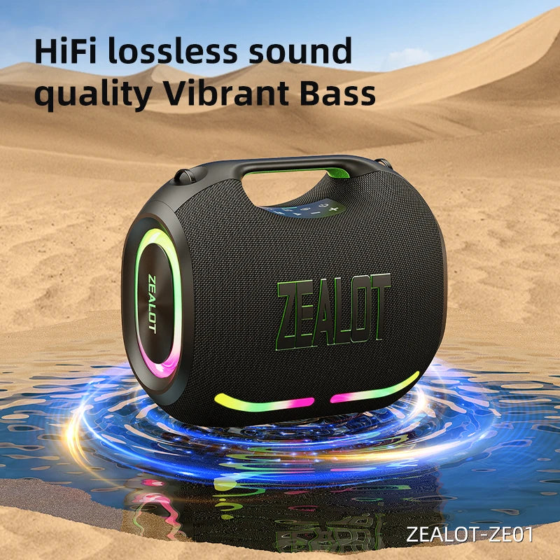 ZEALOT ZE01 120W Portable Speaker IPX6 Waterproof RGB Lights TWS Pairing USB/TF/AUX Party Speaker for Camping, Beach, Garage