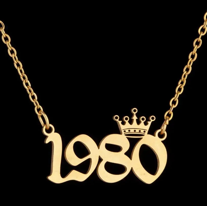 Wholesale stainless steel necklaces year crown number sweater chain fashion jewelry necklaces