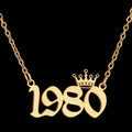 Wholesale stainless steel necklaces year crown number sweater chain fashion jewelry necklaces