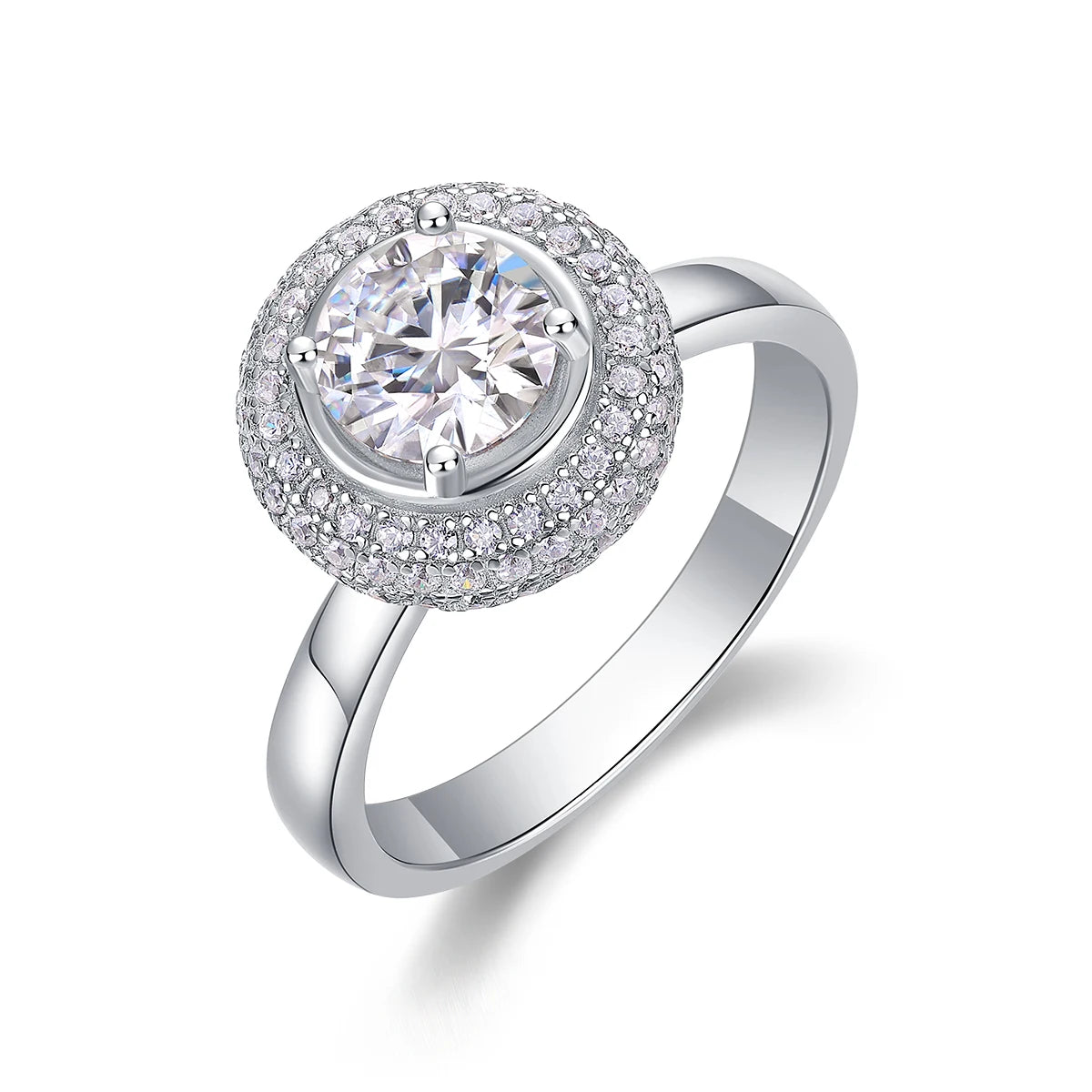 Elegant Halo Moissanite Ring in White Gold Plated S925 Sterling Silver Timeless Bridal Band with Sparkling Accents Luxury Ring