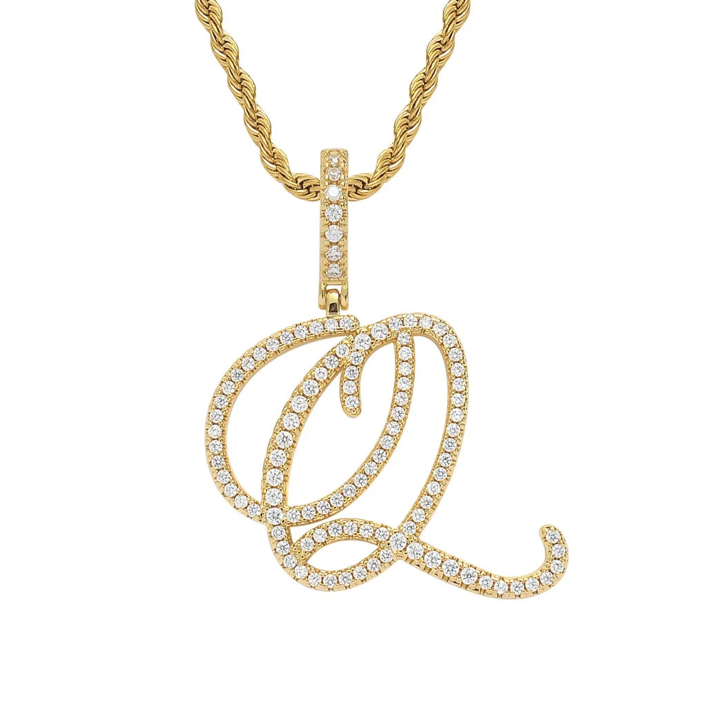 NEW Fashion Personalized Cursive Letters A-Z Pendant& Necklace Hip Hop Cubic Zircon Charm Jewelry for Men Women Gifts