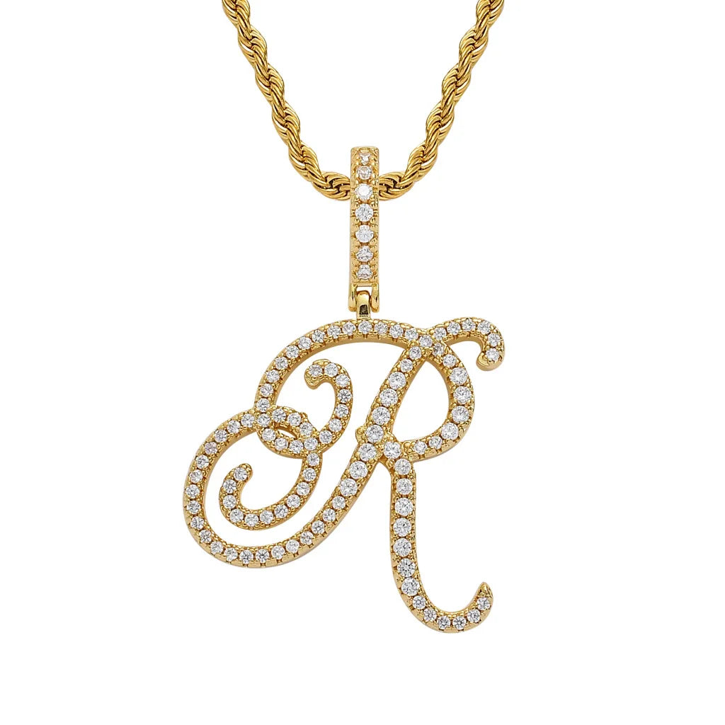 NEW Fashion Personalized Cursive Letters A-Z Pendant& Necklace Hip Hop Cubic Zircon Charm Jewelry for Men Women Gifts