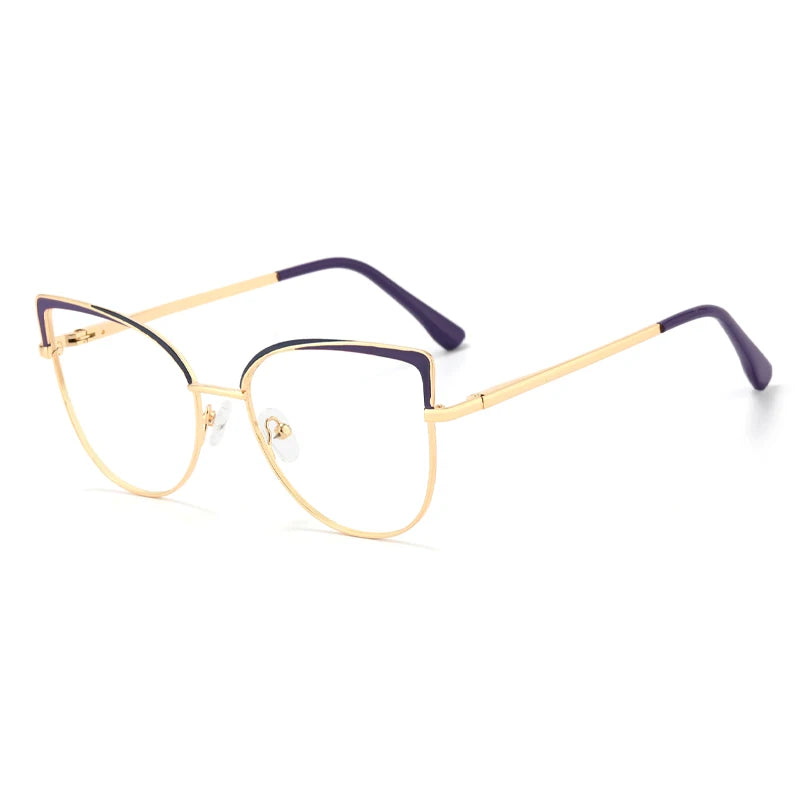 Computer Lady Cat Eye Glasses Metal Frame Anti Blue Light Glasses Blue Blocking Blocker Eyeglasses Optical Frames