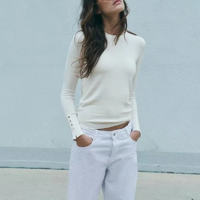 KAR&OT ZA 2024 Autumn New Fashion Temperament All-match Pullover Round Neck Long-sleeved Knitted Sweater 8851170