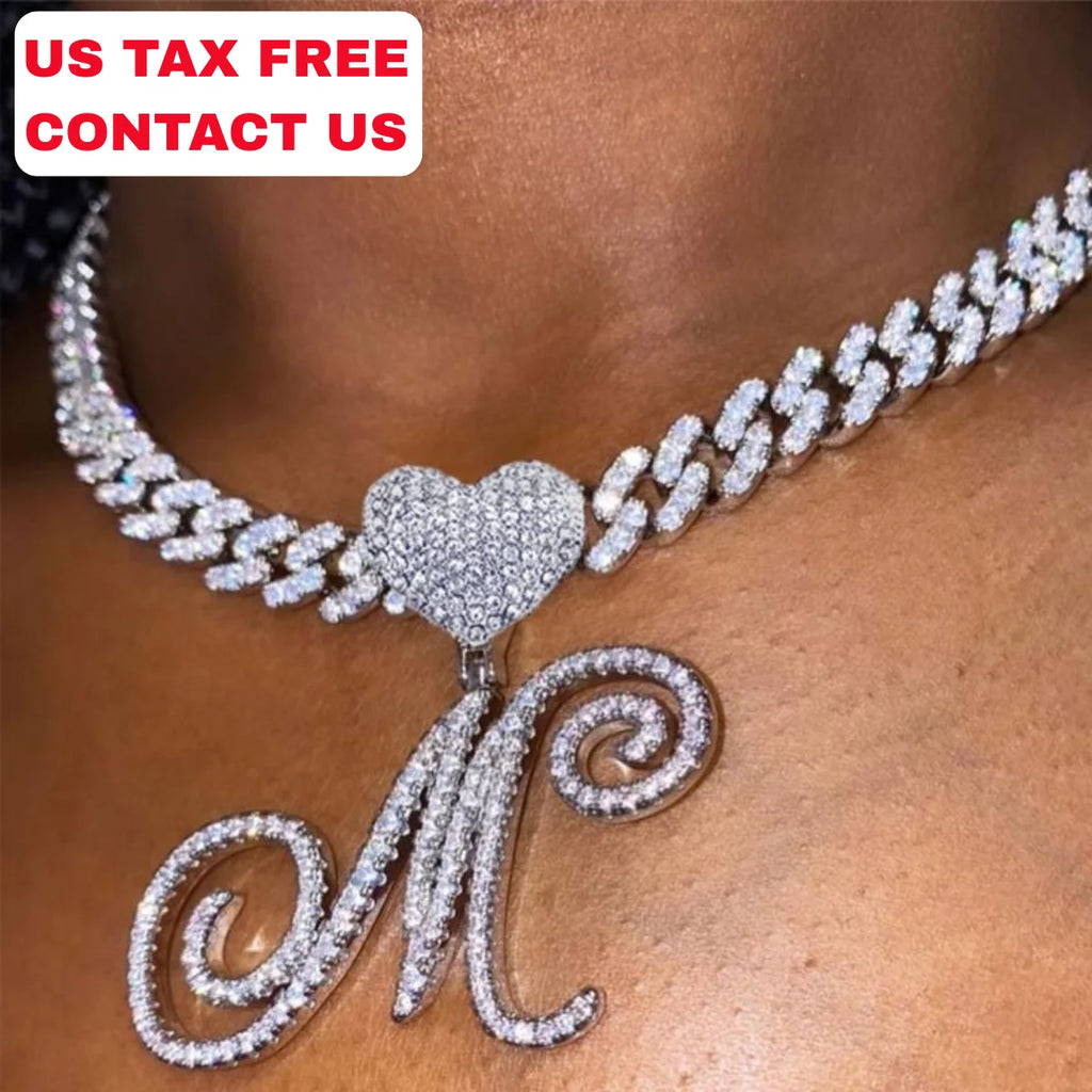 NEW Fashion Personalized Cursive Letters A-Z Pendant& Necklace Hip Hop Cubic Zircon Charm Jewelry for Men Women Gifts