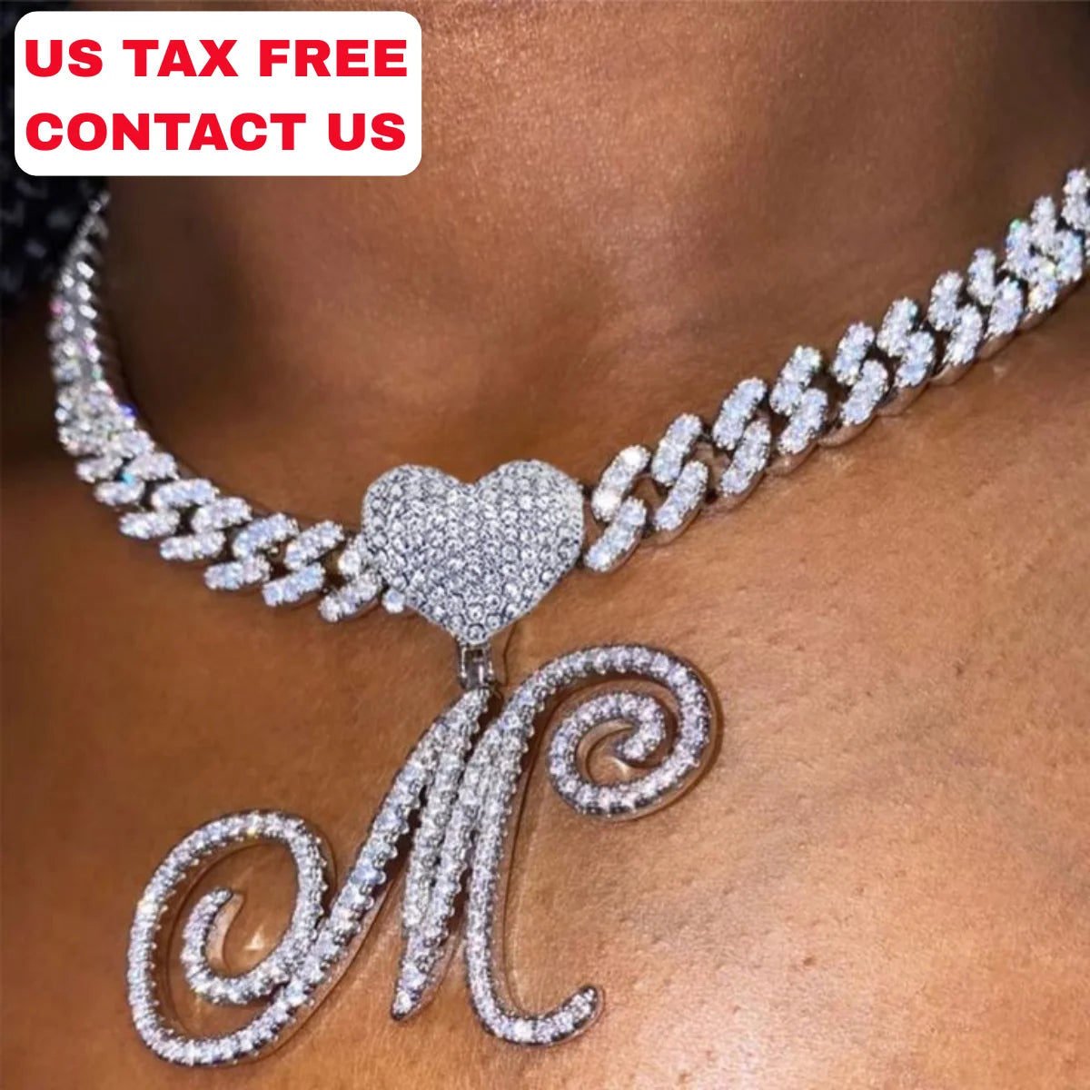 NEW Fashion Personalized Cursive Letters A-Z Pendant& Necklace Hip Hop Cubic Zircon Charm Jewelry for Men Women Gifts