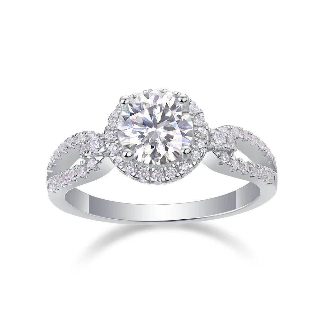 925 Silver Metal with Rhodium Plating Fashion Accessory 1 Carat Elegant Ladies Moissanite Ring