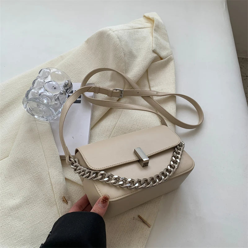 Small Chain Leather Cute Solid Color Armpit Bags  New Simple Designer Handbag Shoulder Underarm Crossbody Bag