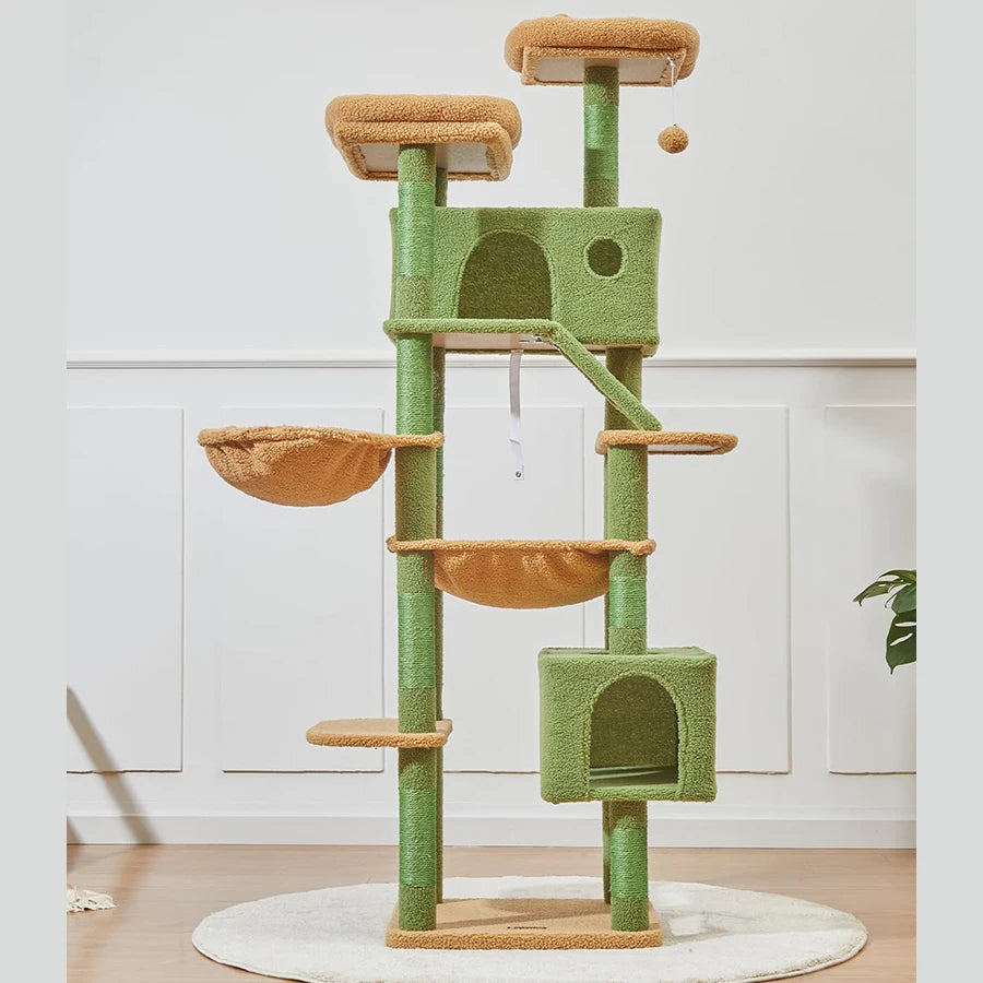 Discount Modern Large Luxury Cactus Cat Tree & Scratcher with Sisal Scratching Post Plush Cat House Customized Wood Cat Tower
