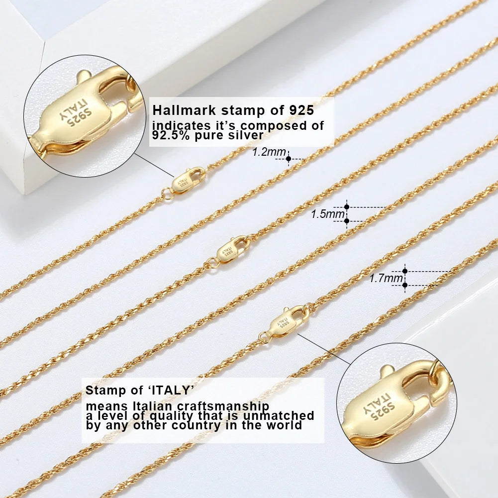RINNTIN BSC29 Neck Chain Wholesale Popular Hiphop Men Jewelry Solid 18K Gold 925 Sterling Silver Diamond-Cut Rope Chain Necklace