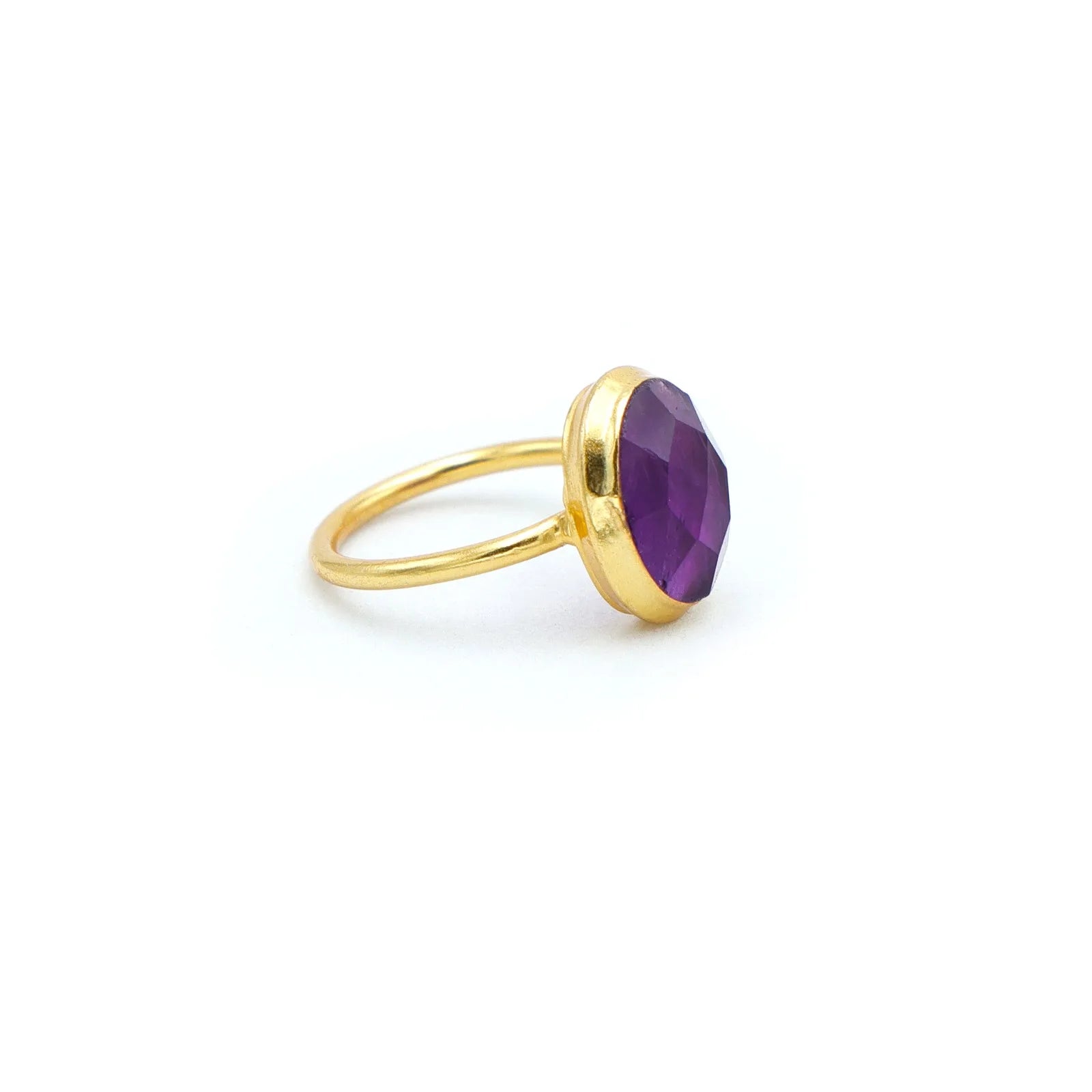 New Design Bezel Setting Amethyst Quartz Gold Plated 18K Handmade Brass Wedding Ring Trendy Third Party Appraised Unisex