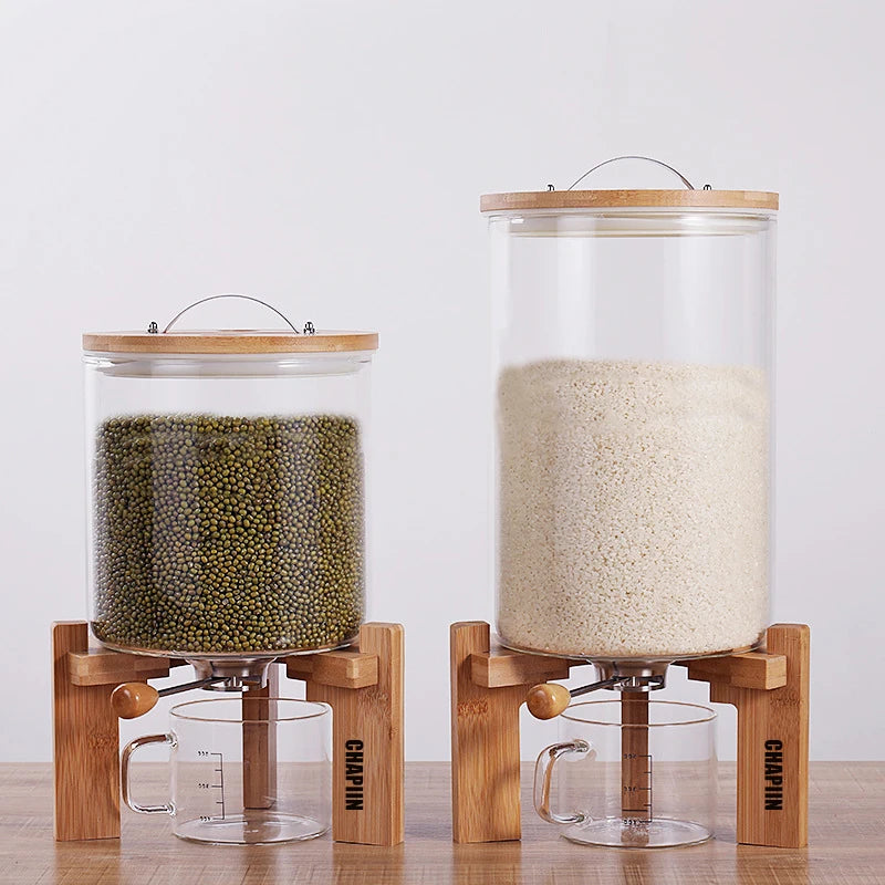 Measuring Cup Rice Barrel Kitchen Grain Storage Barrel Glass Jar Moisture-proof sealed Pot Food Storage Barrel