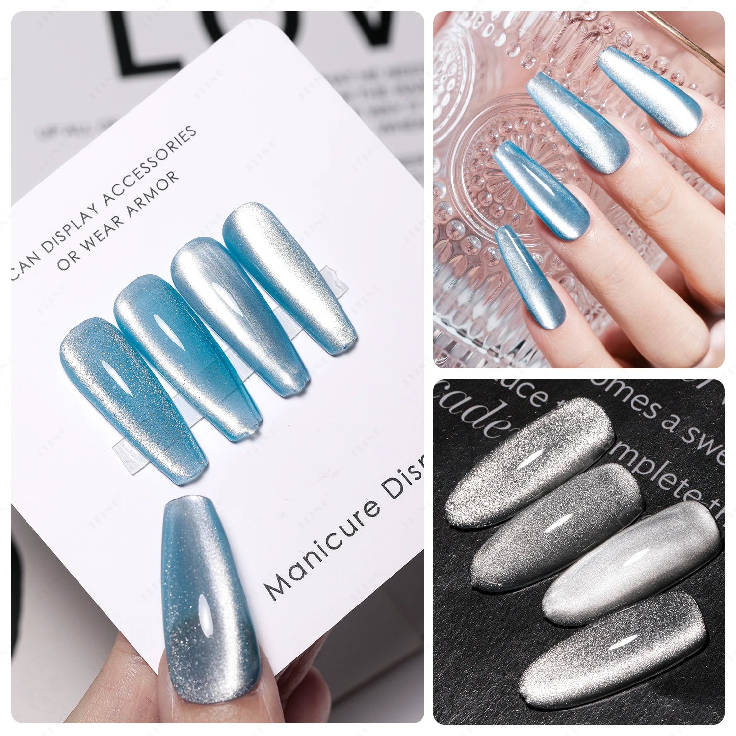 JTING Newest 4colors Universal Silver Moonlight Cat Eye Nail Gel Polish Set Magnetic Crystal Diamond Cat Eye Gel Polish
