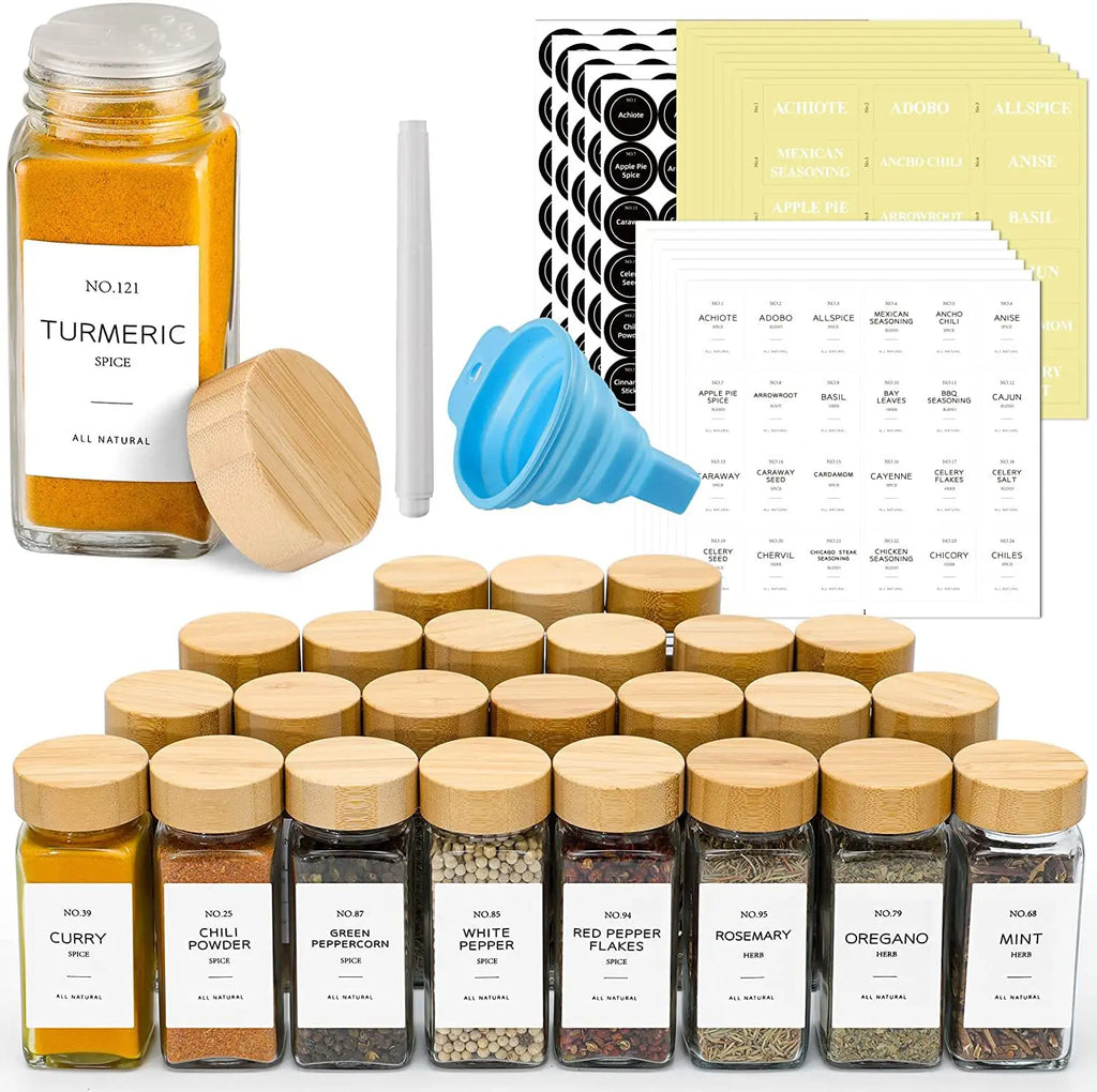 Glass Spice Jars 36 Pcs Seasoning Containers Jars  4 oz Empty Spice Bottles Storage Kitchen with Labels Bamboo Shaker Lids