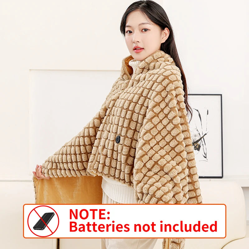 Electric Wrap Poncho Blanket USB Heated Shawl Wearable Electric Blanket 3 Heat Settings Cozy Winter Electric Blanket Throw