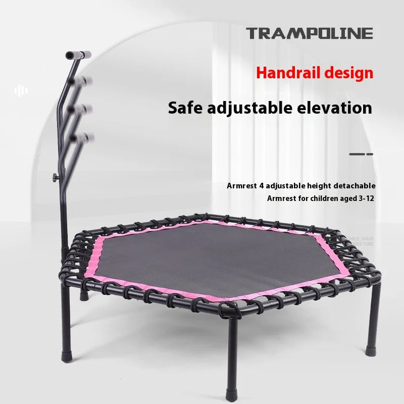 Wholesale Foldable Fitness Trampoline Adults Indoor Unisex Jumping Handrails PVC Steel Detachable Home Exercise Trampoline Boys
