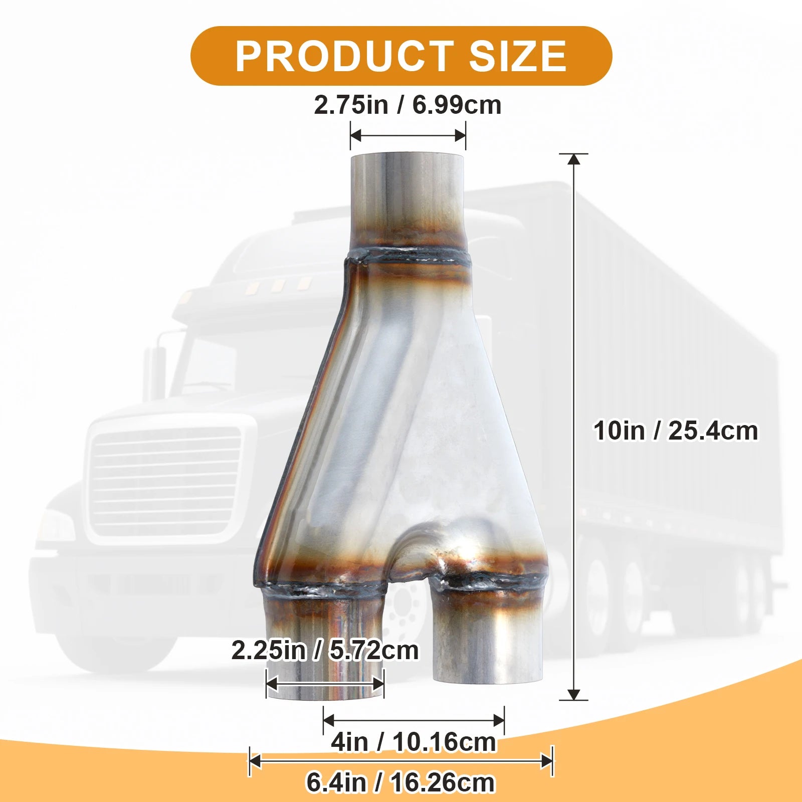 Universal Stainless Steel 2.75" 2.25" Exhaust Muffler Y Pipe Adapter Weld-on Dual Pipe Mirror Polished Finish 1.5mm Thickness