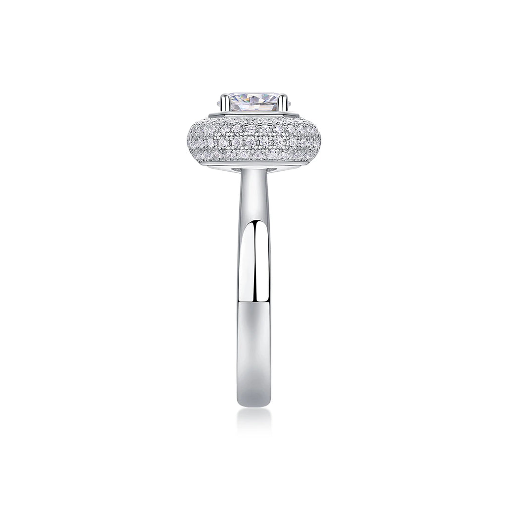 Elegant Halo Moissanite Ring in White Gold Plated S925 Sterling Silver Timeless Bridal Band with Sparkling Accents Luxury Ring