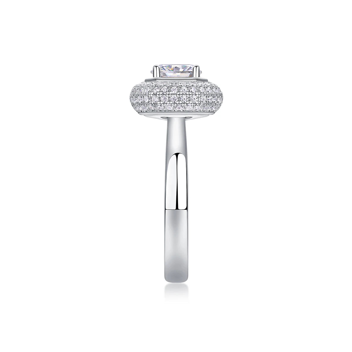 Elegant Halo Moissanite Ring in White Gold Plated S925 Sterling Silver Timeless Bridal Band with Sparkling Accents Luxury Ring