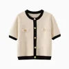 ZATRHMBM Women's 2024 New Fashion Short-sleeved Knitted Jacket Retro Round Neck Button Decoration Casual Short Sweater