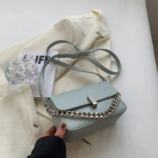 Small Chain Leather Cute Solid Color Armpit Bags  New Simple Designer Handbag Shoulder Underarm Crossbody Bag
