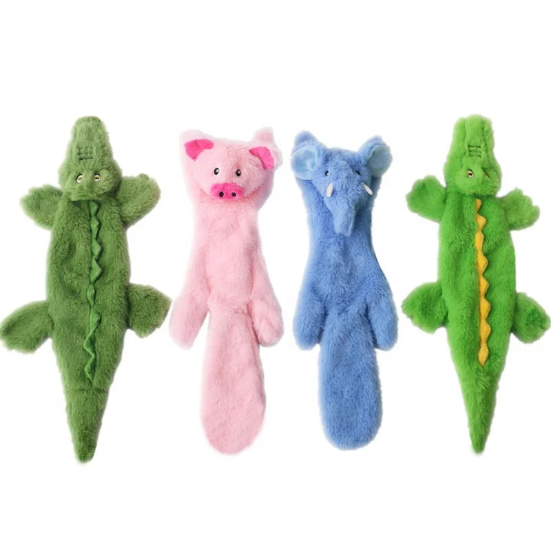 Luxury Squeaky Plush Dog Toys No-Stuffing Animal Shaped Durable Teeth Cleaning Interactive Chew Toys for Small Medium Dogs Daily