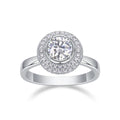 Elegant Halo Moissanite Ring in White Gold Plated S925 Sterling Silver Timeless Bridal Band with Sparkling Accents Luxury Ring