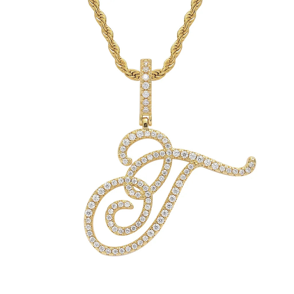 NEW Fashion Personalized Cursive Letters A-Z Pendant& Necklace Hip Hop Cubic Zircon Charm Jewelry for Men Women Gifts