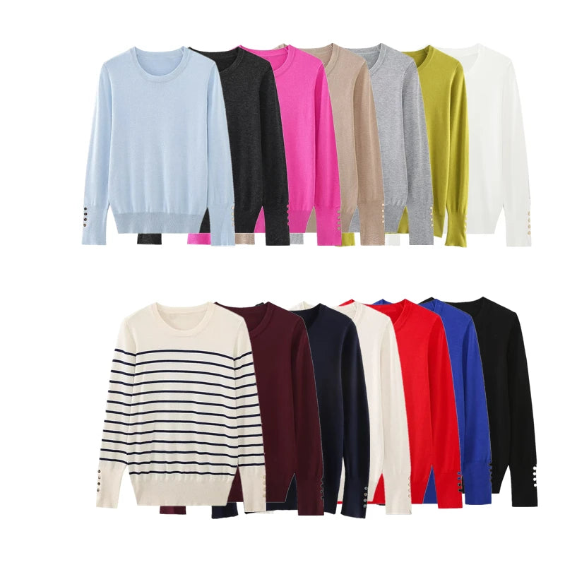 KAR&OT ZA 2024 Autumn New Fashion Temperament All-match Pullover Round Neck Long-sleeved Knitted Sweater 8851170