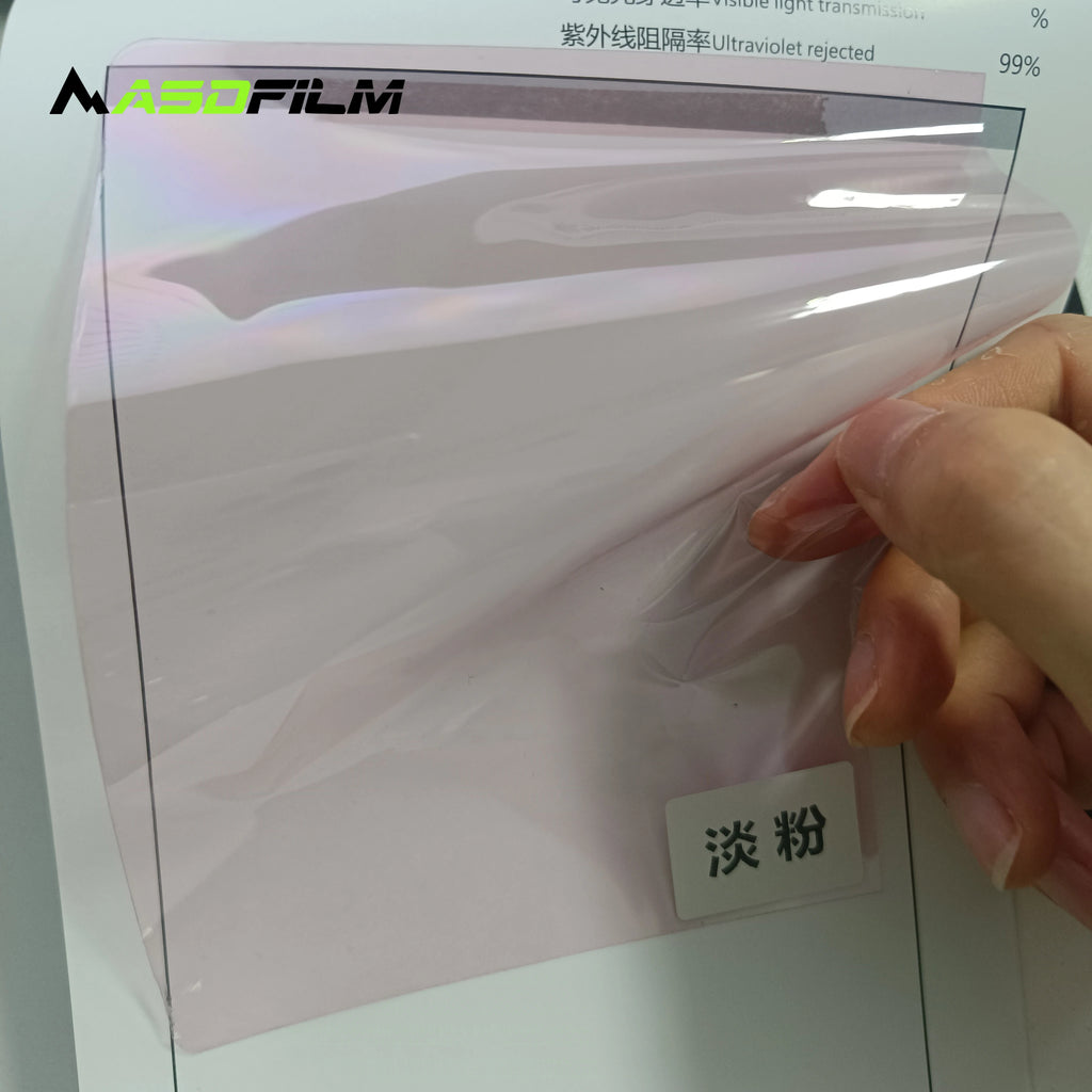 Stained Glass Window Film Sun Blocking Self Adhesive DIY Decorative Pale Pink Transparent Colorful Privacy Tint