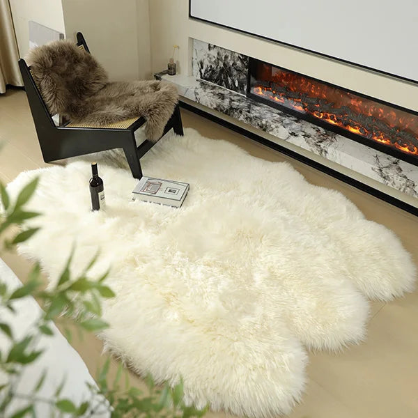 Modern  Fashion 100% Pure White Sheepskin Fur Rug Soft High Pile Carpet  for Living Room Exercise  Prayer  and Picnic Use