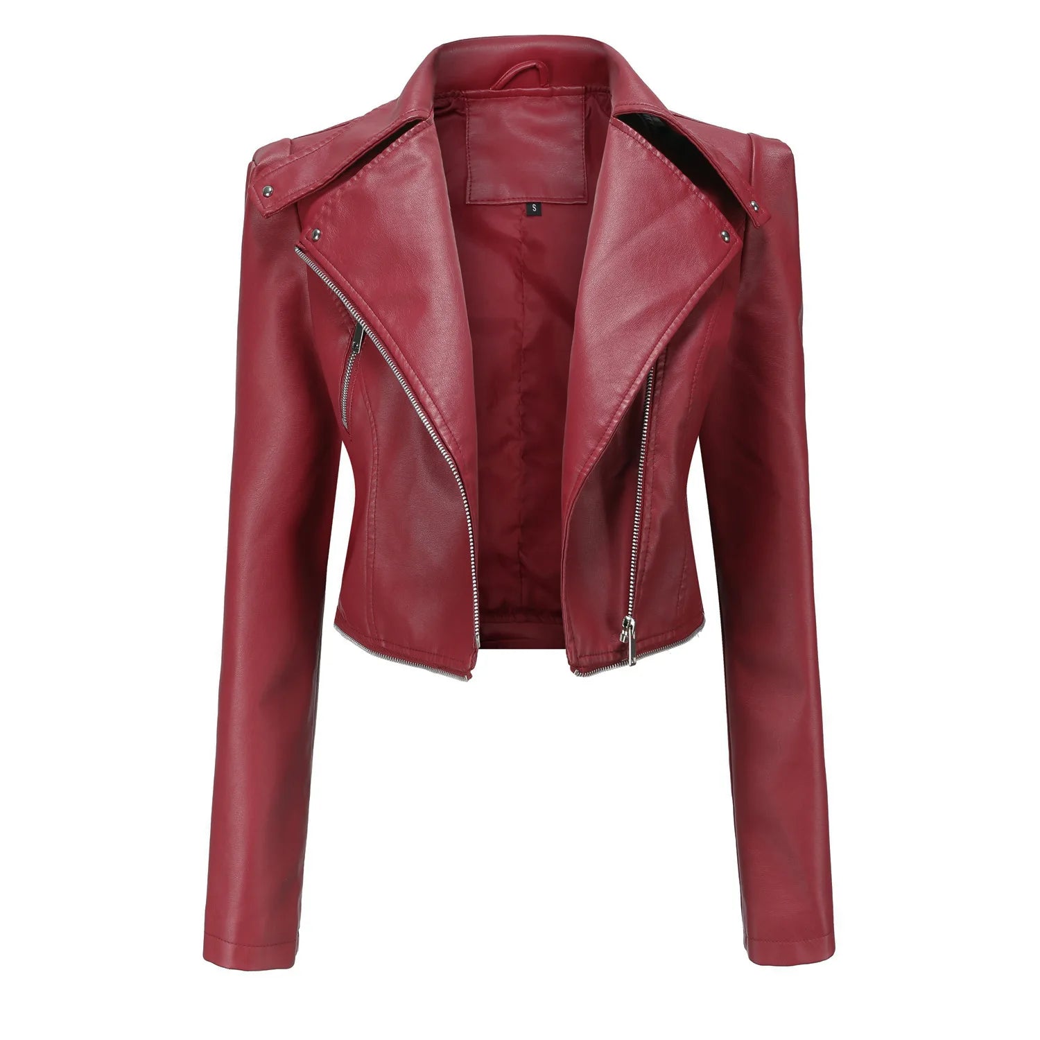 Women Faux Leather Coat Turn Down Collar Full Sleeve Jackets Zipper Casual Splice Coats Short Jacket Sexy Slim Fit Autumn
