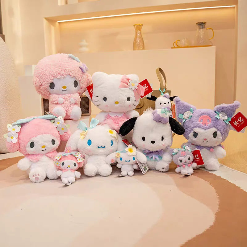 Sanrio Hello Kitty Kuromi Melody Pachacoo Cinnamoroll Stuffed Plush Toys Pendant Cute KT Keyring Anime Keychain Christmas Gift