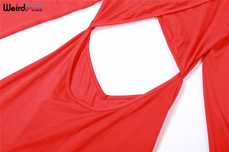 Weird Puss High Neck Women Dress Hollow Out Irregular Back Floor-Length Waistless Skinny Sexy Chirstmas Festival Partywear Robe